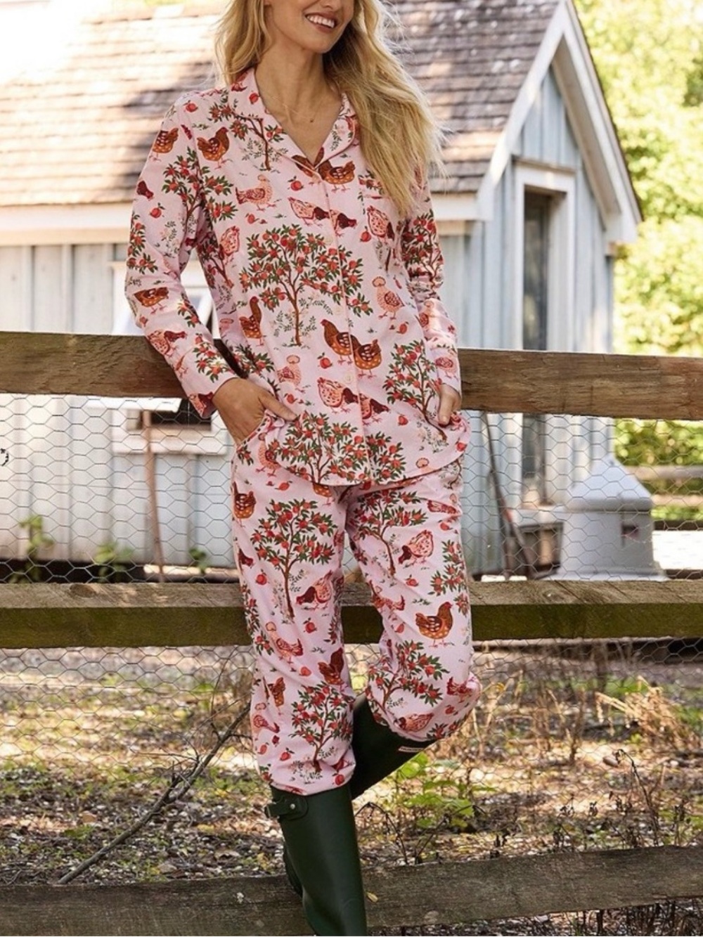 New with tags Printfresh Hen House Pink Cotton Pajama button up